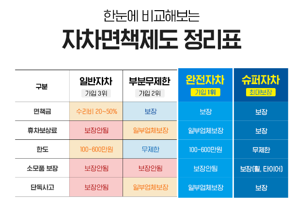돌하루팡 자차면책제도 정리표