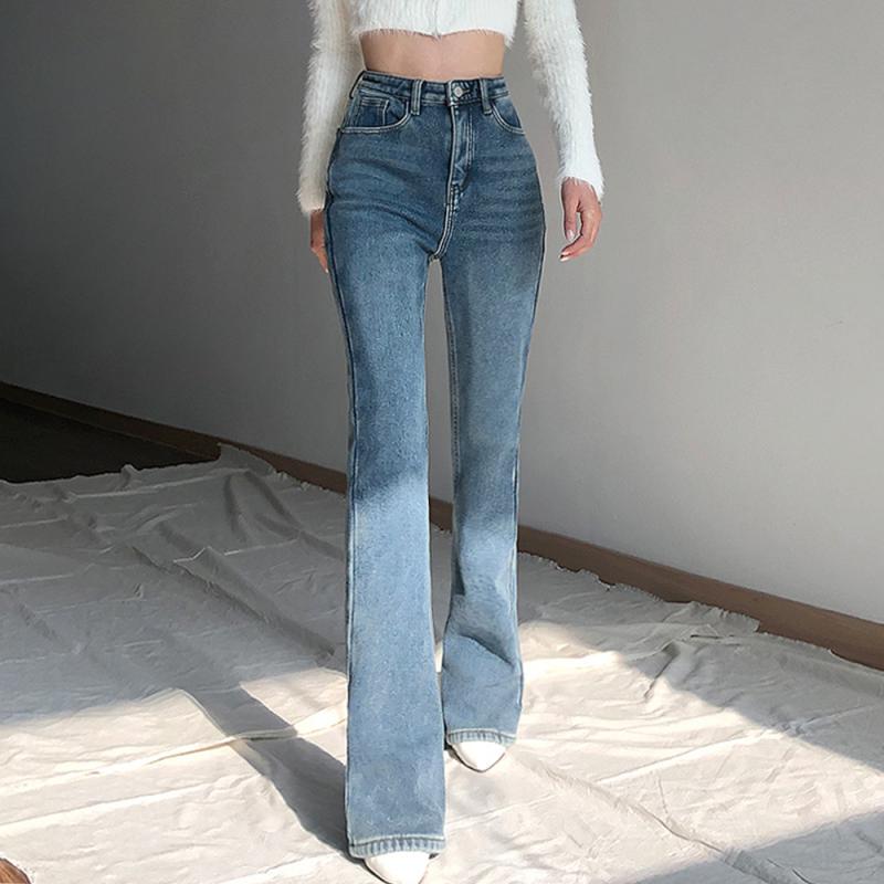 발열 융털 기모 하이웨스트 롱 부츠컷 데님 팬츠 나팔 청 바지