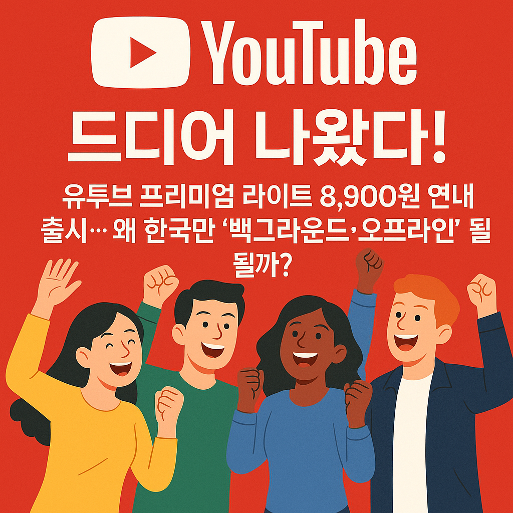 유튜브 프리미엄 라이트 출시 소식에 환호하는 사람들 일러스트