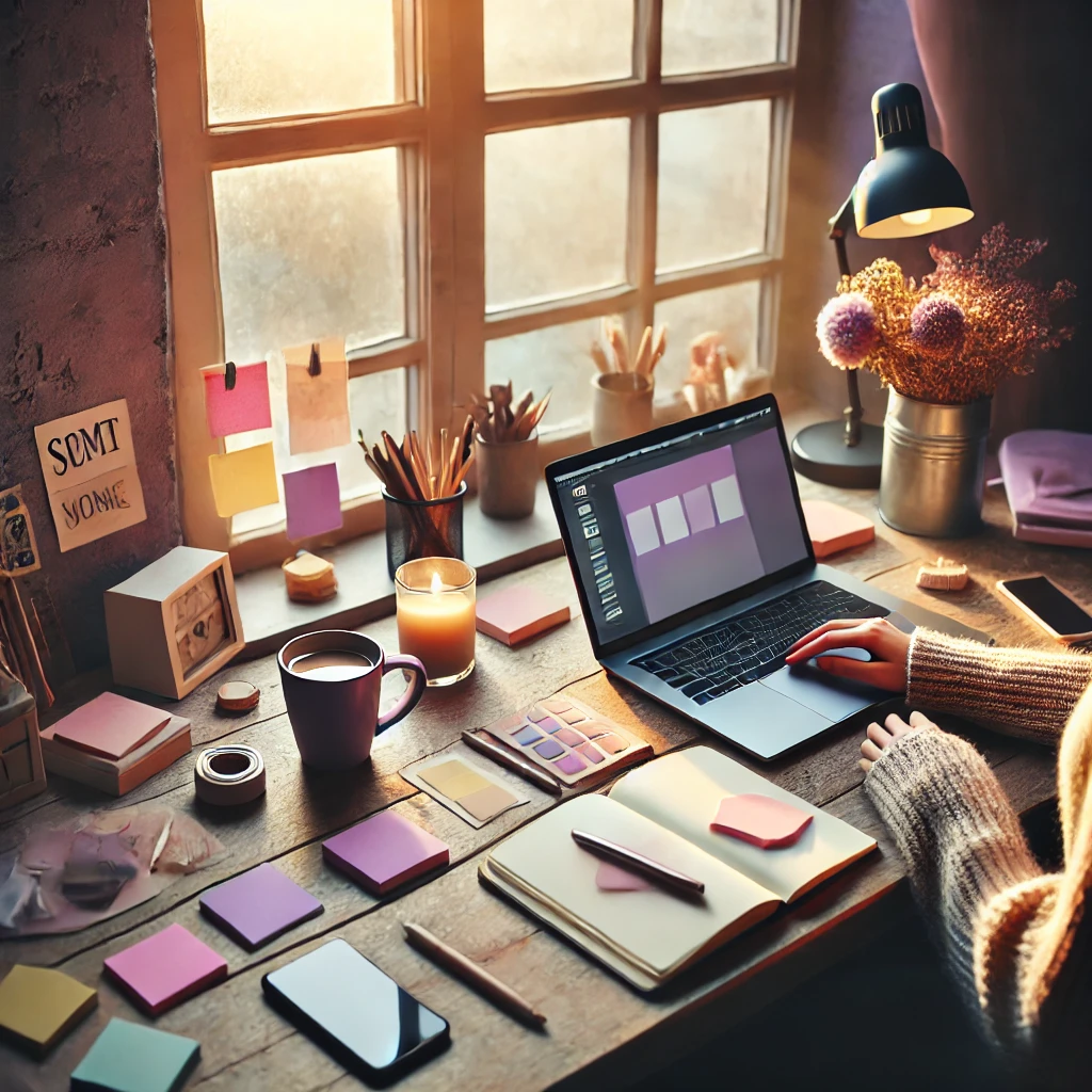 브랜딩 콘텐츠를 기획하는 따뜻하고 감성적인 작업공간을 표현