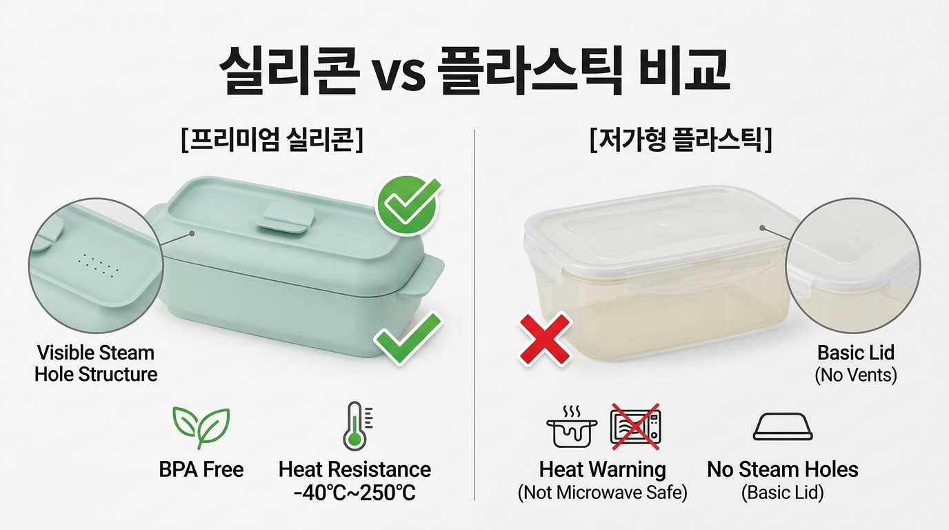 전자레인지 실리콘 찜기 vs 플라스틱 용기 비교