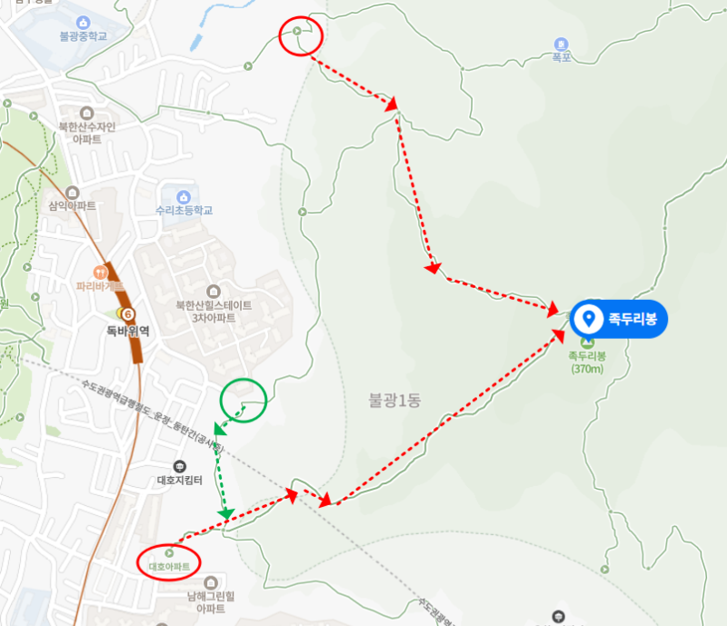 북한산 족두리봉 등산 코스 안내