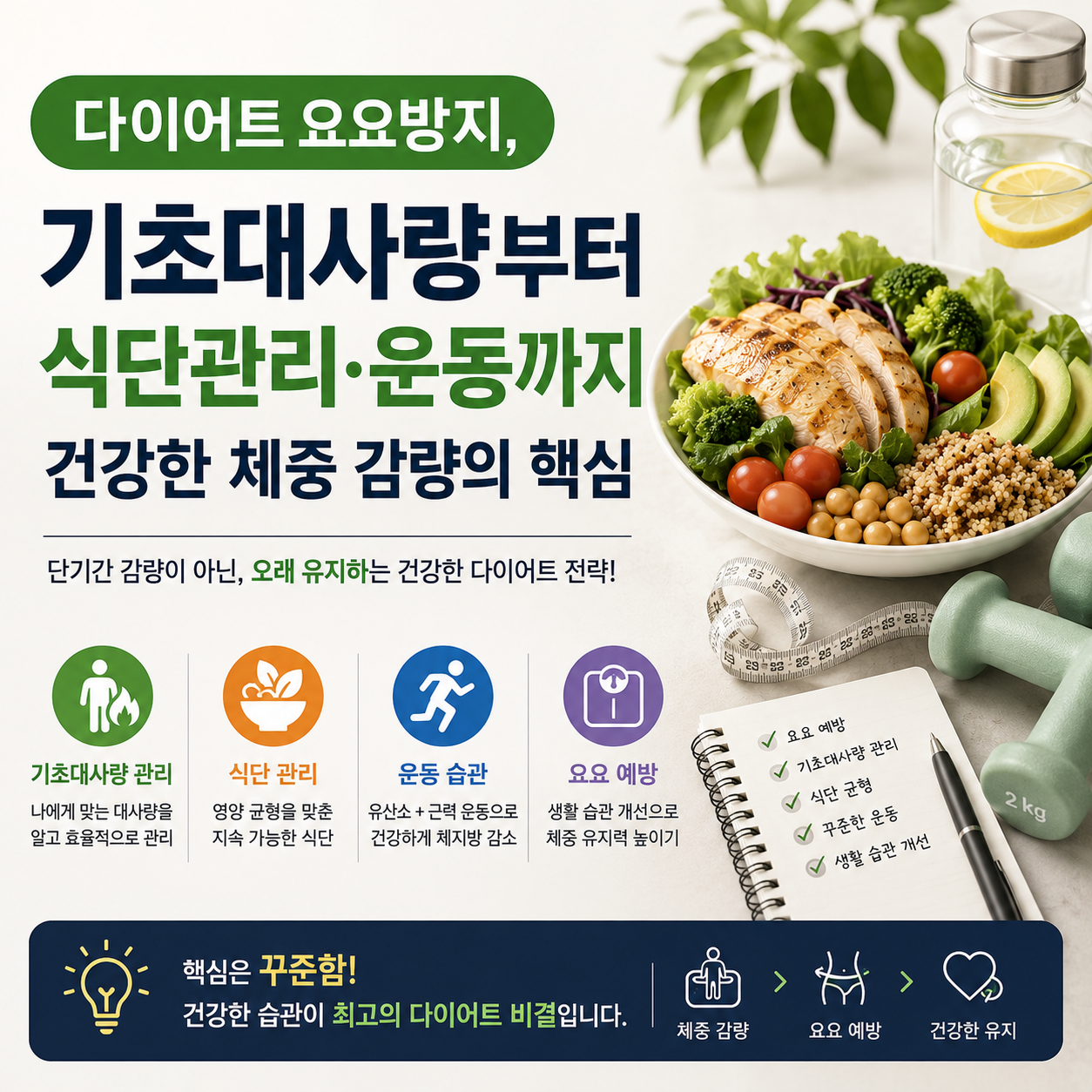 다이어트 요요방지, 기초대사량부터 식단관리&middot;운동까지 건강한 체중 감량의 핵심