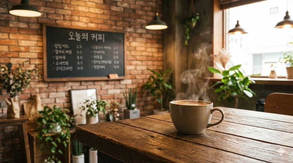 제미나이 나노바나나 프로 모델이 생성한 한글 텍스트가 포함된 카페 이미지