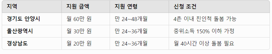 지역별 손주돌봄수당 차이