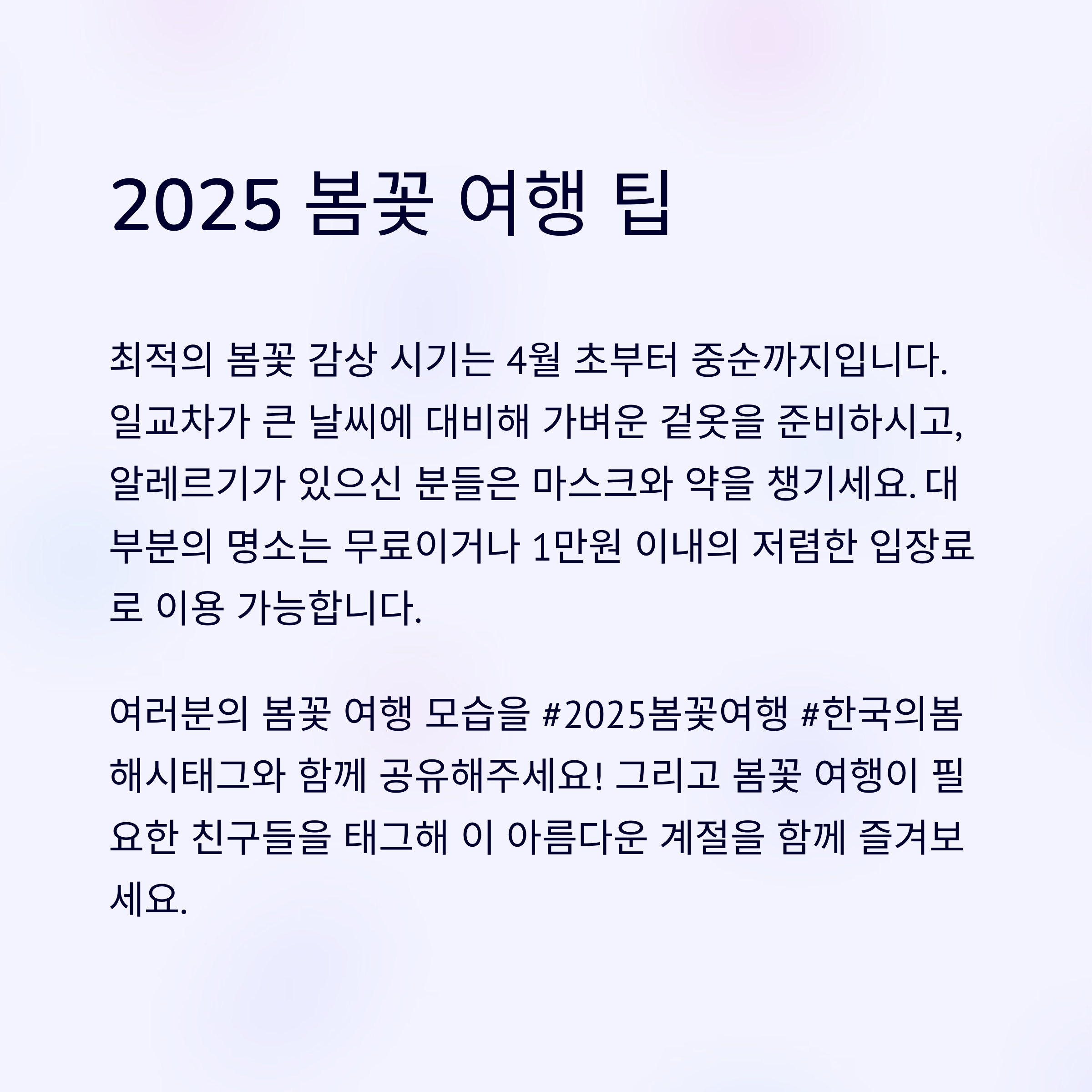 봄꽃여행 어디로 갈까? 벚꽃, 매화, 수선화 명소 완벽 가이드