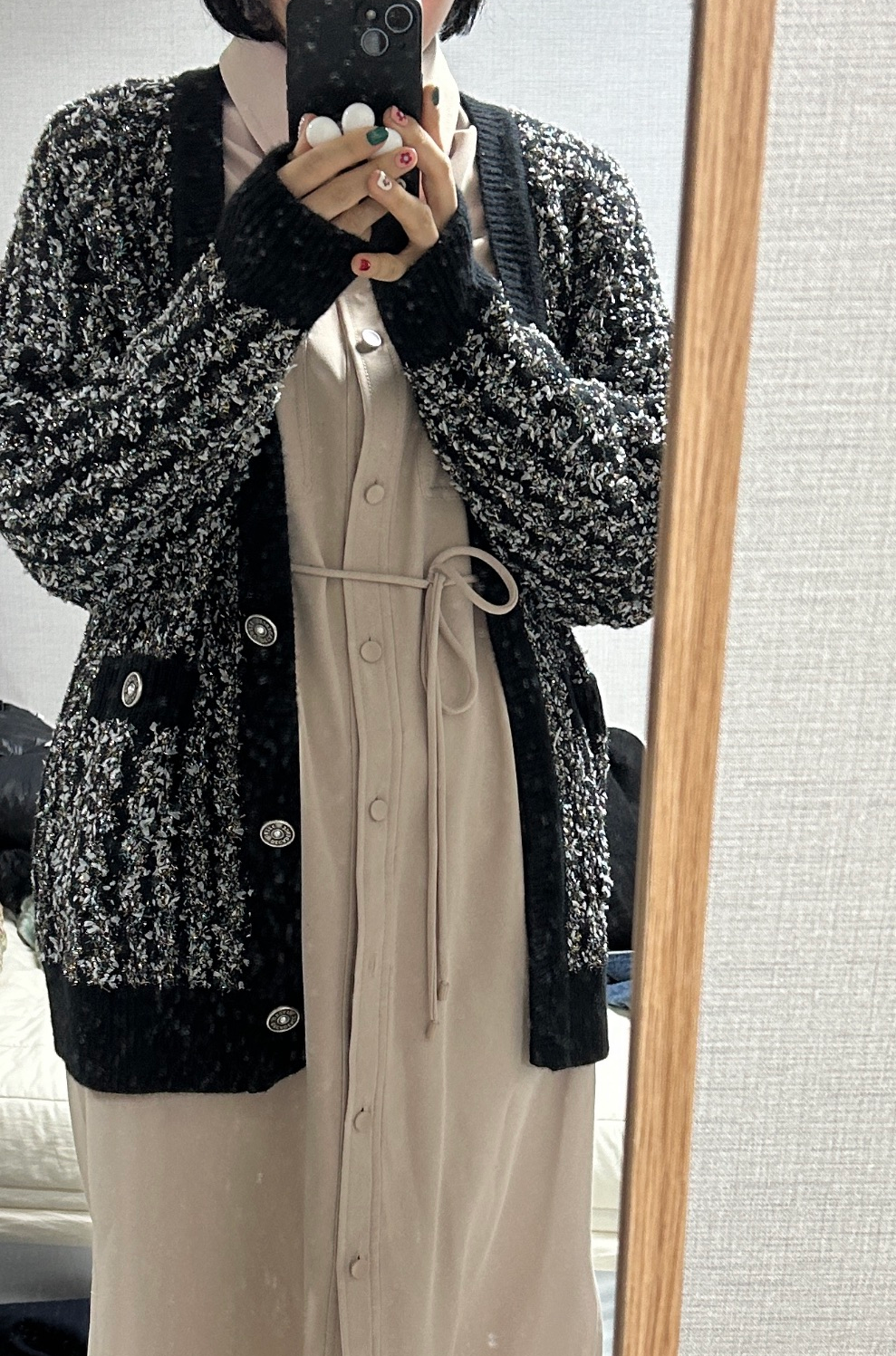 오브제 울 블렌드 벨티드 글리터 가디건 착용후기