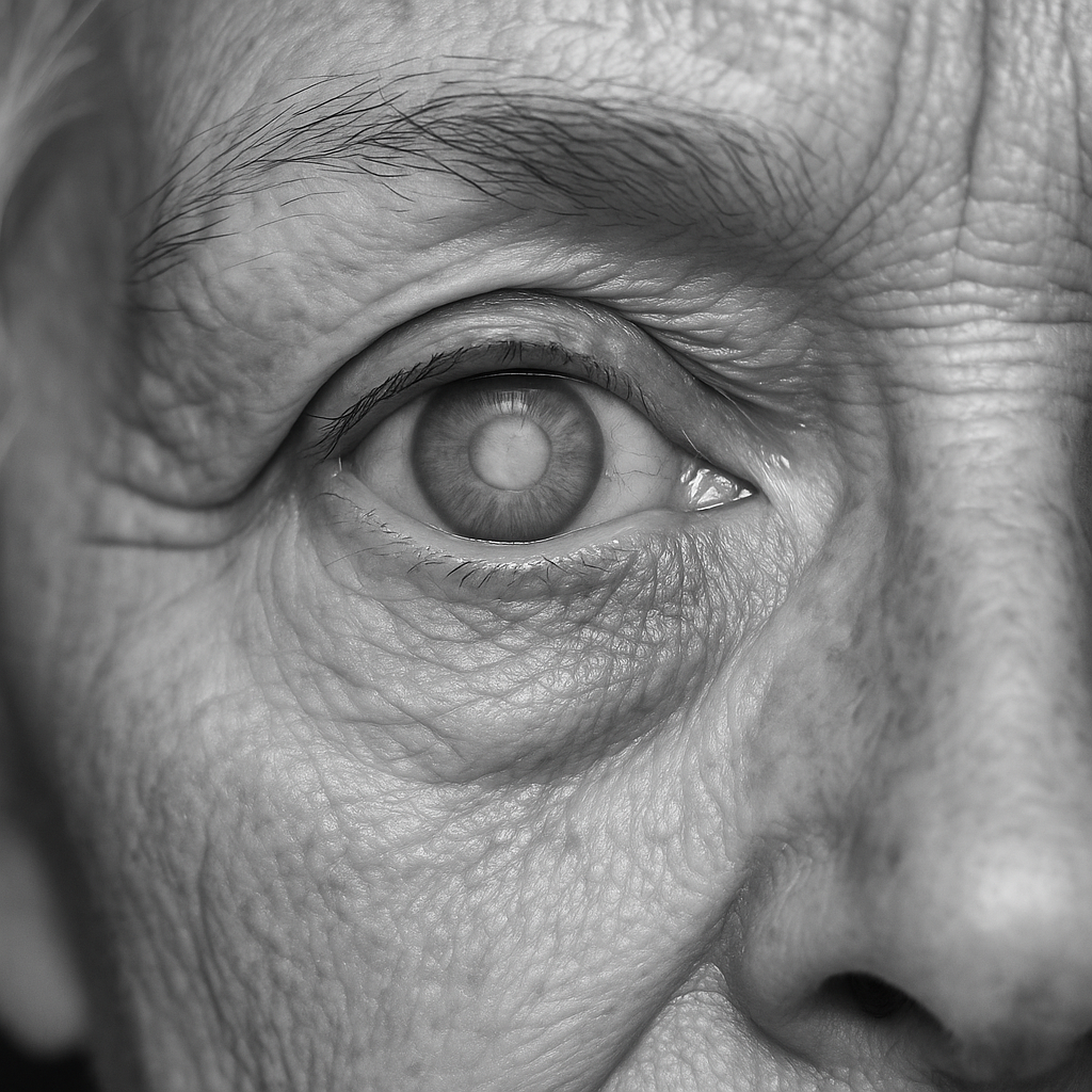 백내장으로 혼탁해진 눈의 근접 이미지