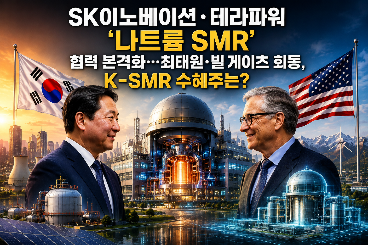 SK이노베이션&middot;테라파워 &lsquo;나트륨 SMR&rsquo; 협력 본격화&hellip;최태원&middot;빌 게이츠 회동, K-SMR 수혜주는? 관련 사진