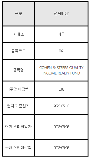 미국주식 선택배당 안내 RQI