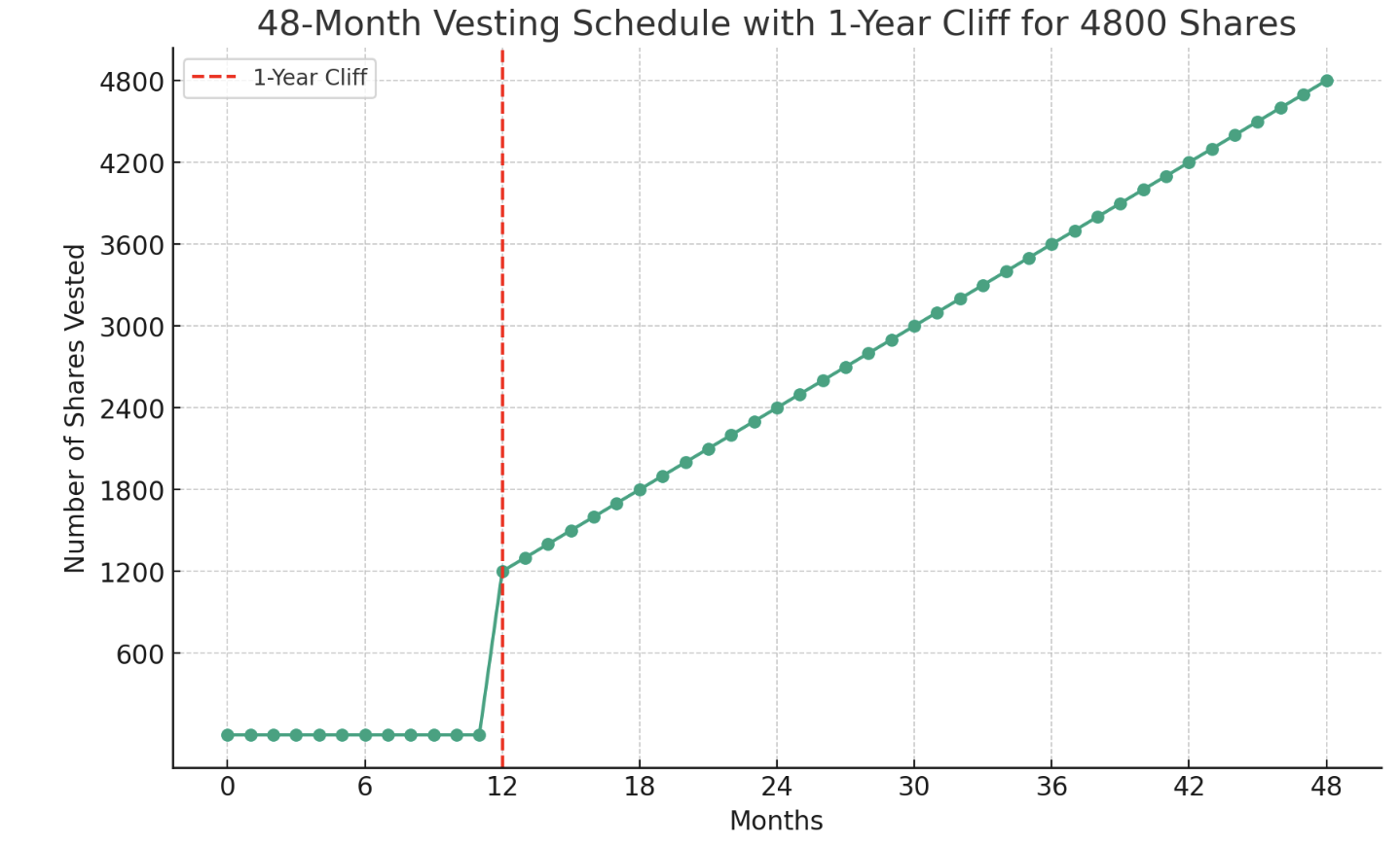 48 Month Vesting Schedule with 1 year cliff