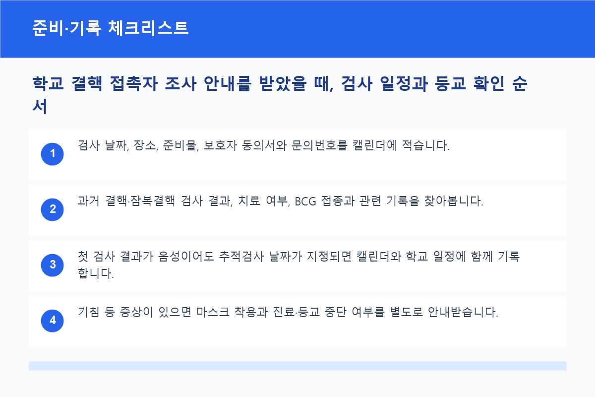 학교 결핵 접촉자 검사 준비물과 과거 검사 기록 체크리스트