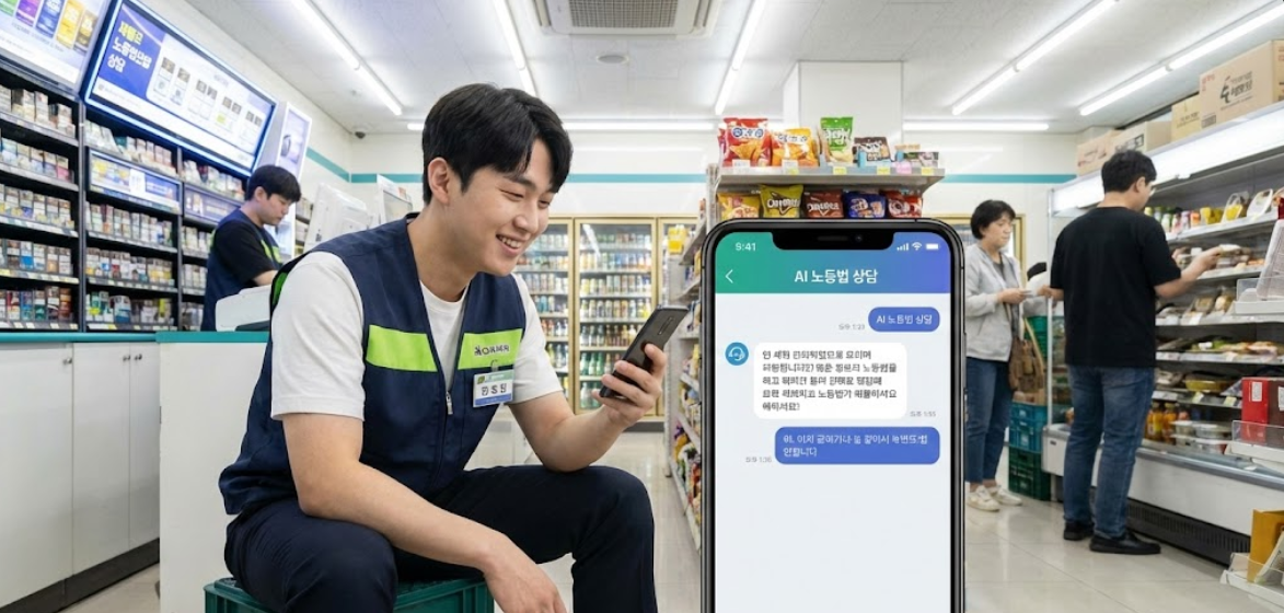 편의점 아르바이트 청년이 쉬는 시간에 스마트폰 '당근' 앱으로 상담