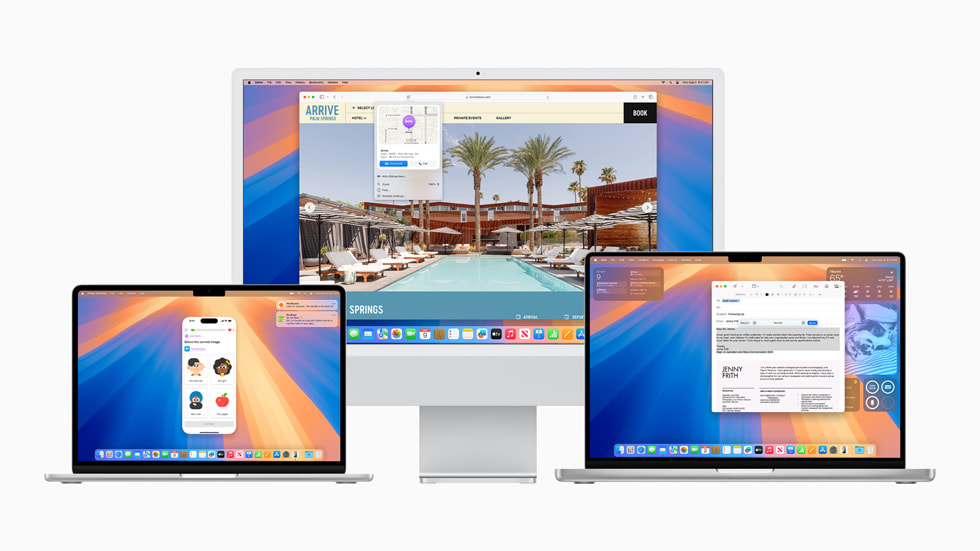 각 기기에 macOS Sequoia 가 적용된 모습