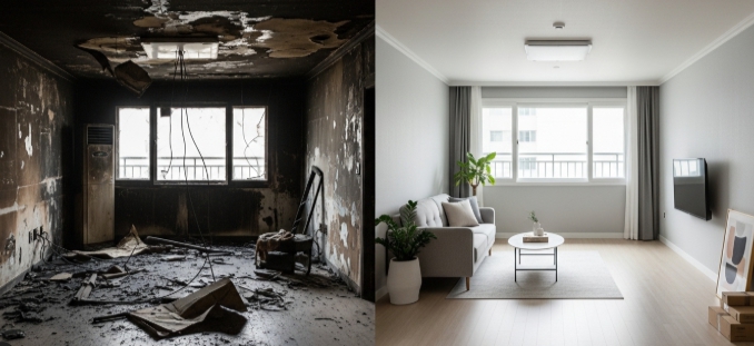 청주시 화재복구 작업 전후 모습