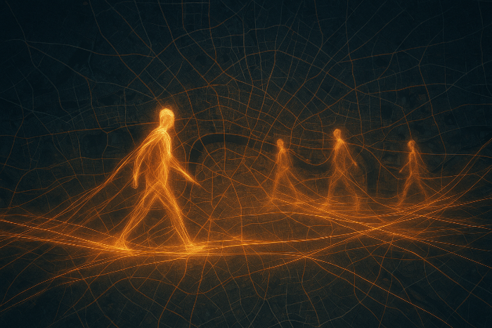 빛의 흐름으로 표현된 사람