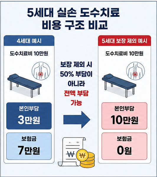 5세대 실손 도수치료 보장 제외와 환자 부담 구조 비교