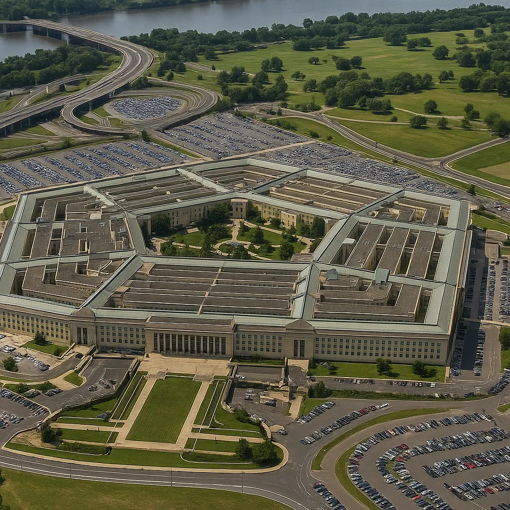 미국 국방부 펜타곤을 공중에서 촬영한 항공 이미지