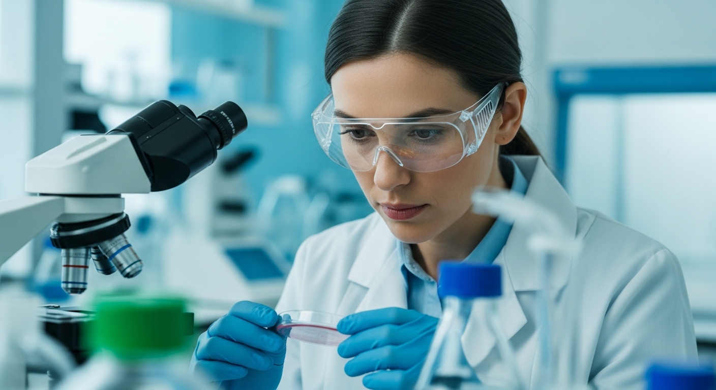 실험실에서 연구 장비를 사용하여 건강 성분을 분석하는 과학자의 모습.
