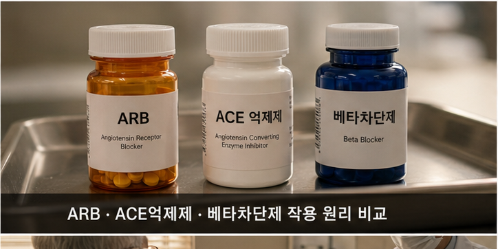 ARB&middot;ACE억제제&middot;베타차단제 작용 원리 완전 비교