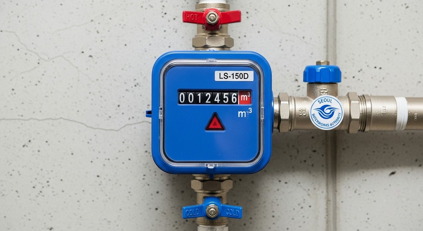 서울시 수도 계량기 화면에 사용량이 표시된 모습