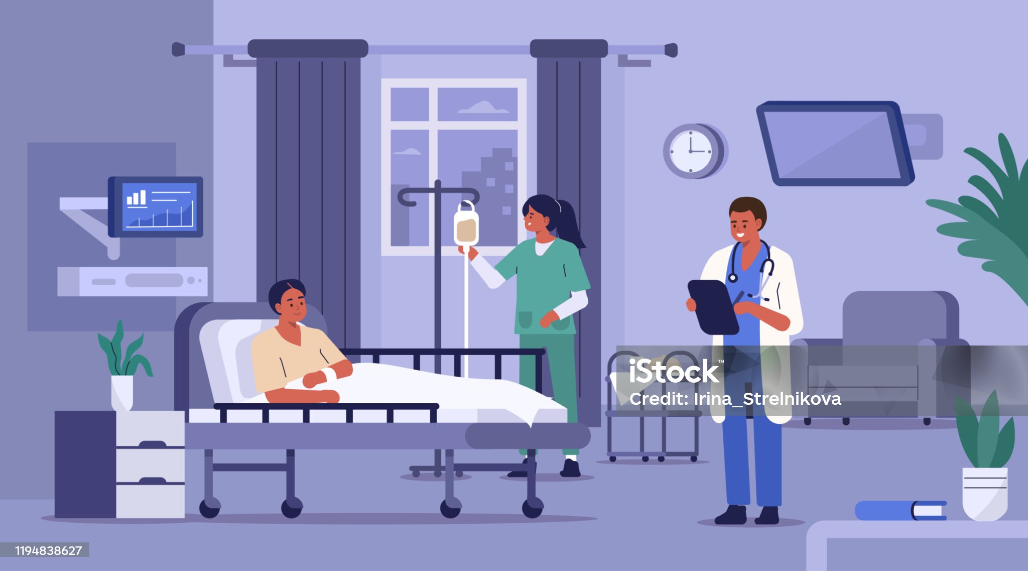 환자가 침대에 누워서 치료받는 사진