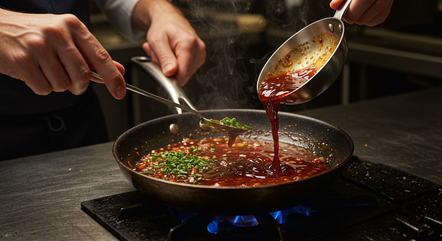 셰프가 소스를 만드는 장면