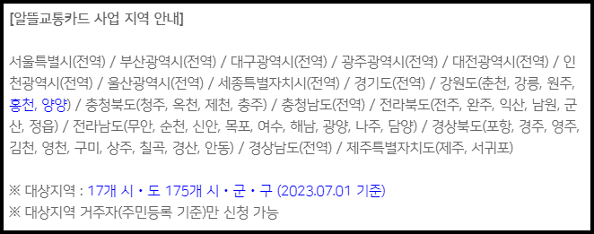 알뜰교통카드 사업 지역