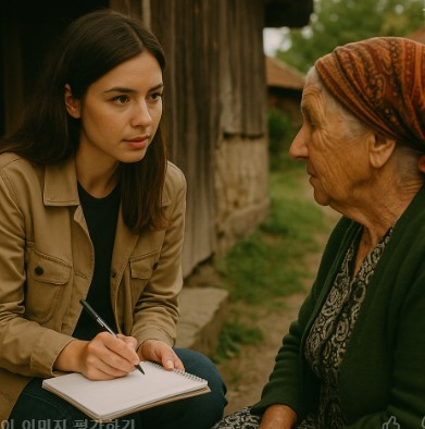 민담을 숮딥하고 있는 여성의 모습