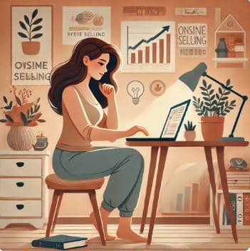 가정 주부가 부업을 하면서 자기 계발과 성장의 균형을 이루는 모습을 생성한 이미지