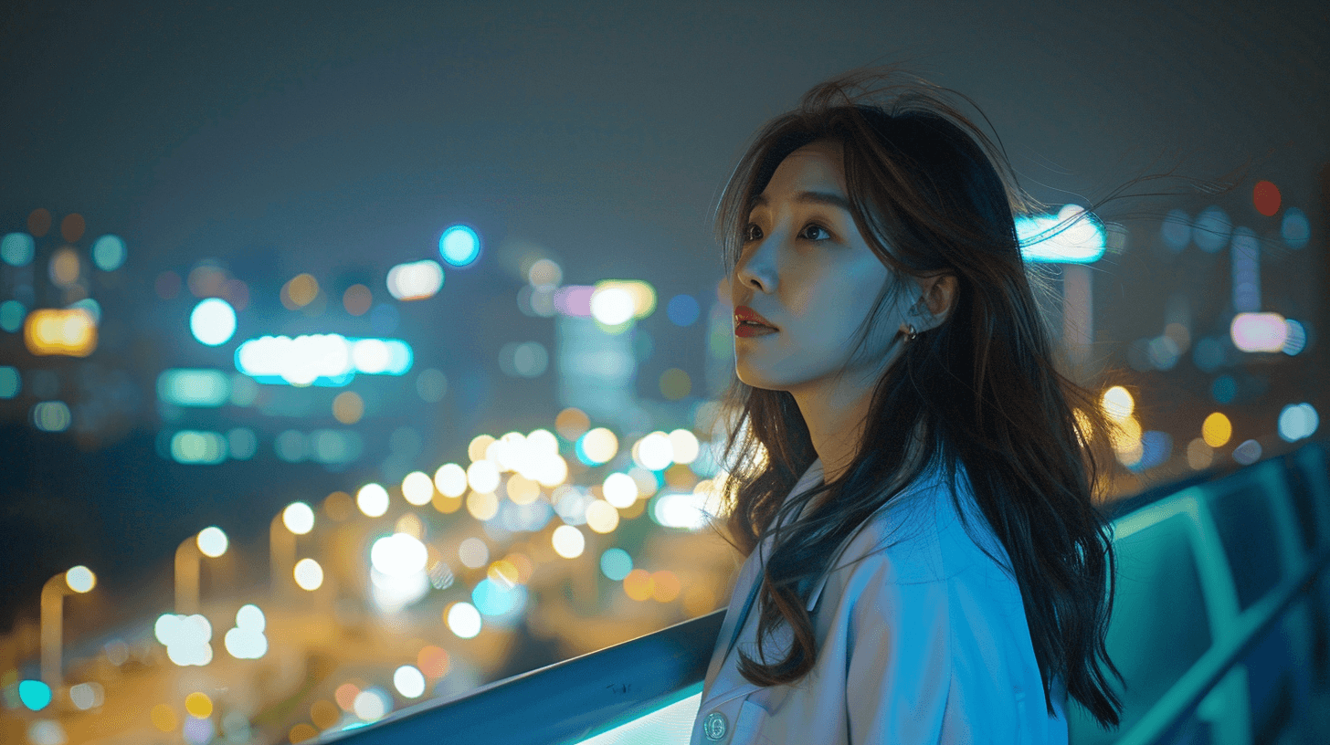 옥상에서-하늘을-바라보는-여성