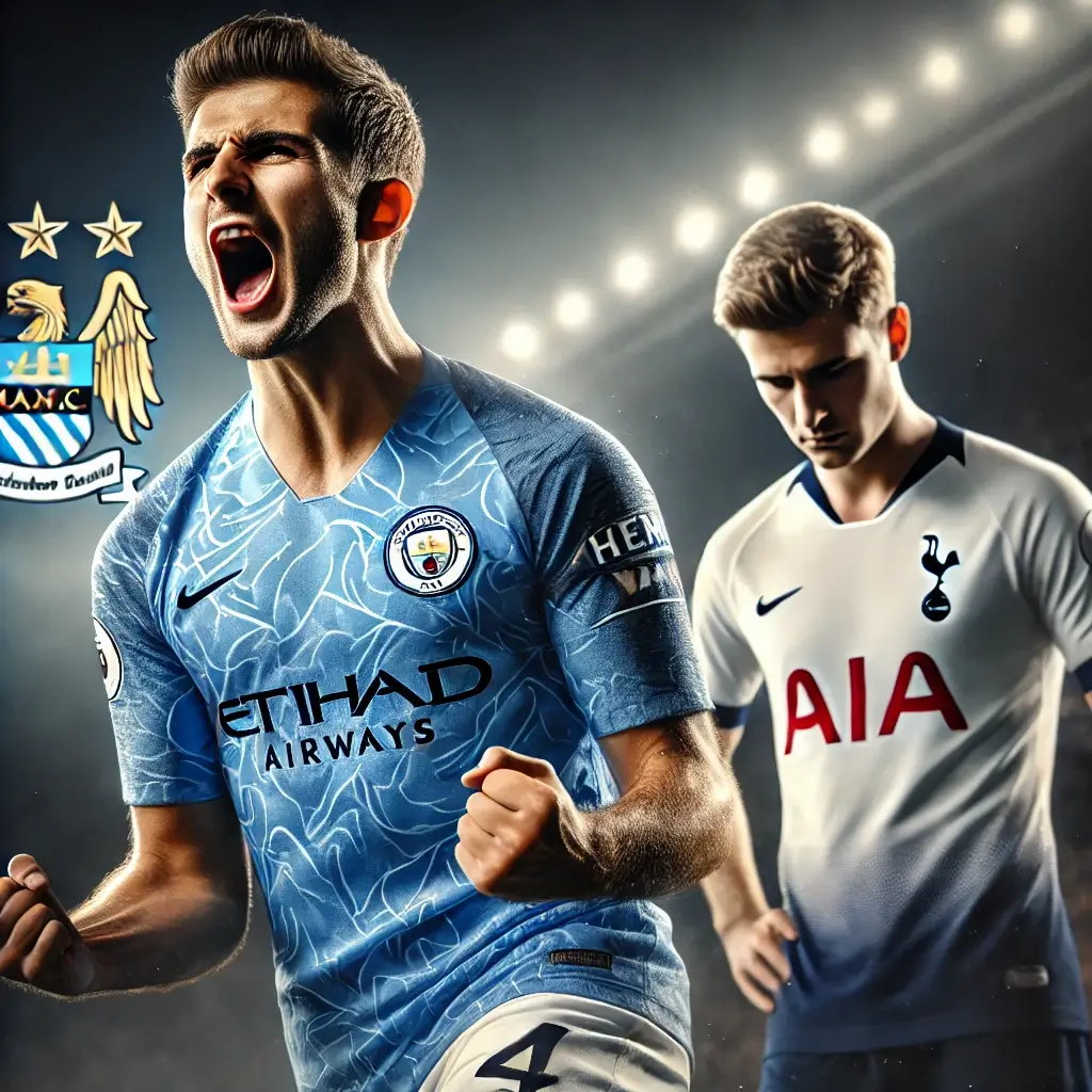 맨시티 선수의 승리 세리머니와 실망하는 토트넘 선수