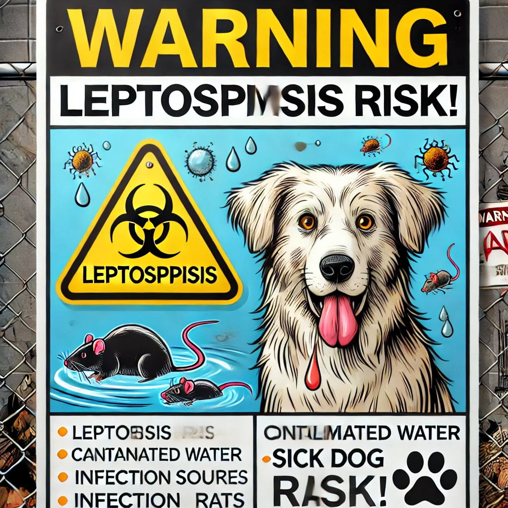 렙토스피라증 위험 경고 표지판과 오염된 물, 쥐를 포함한 감염 원인