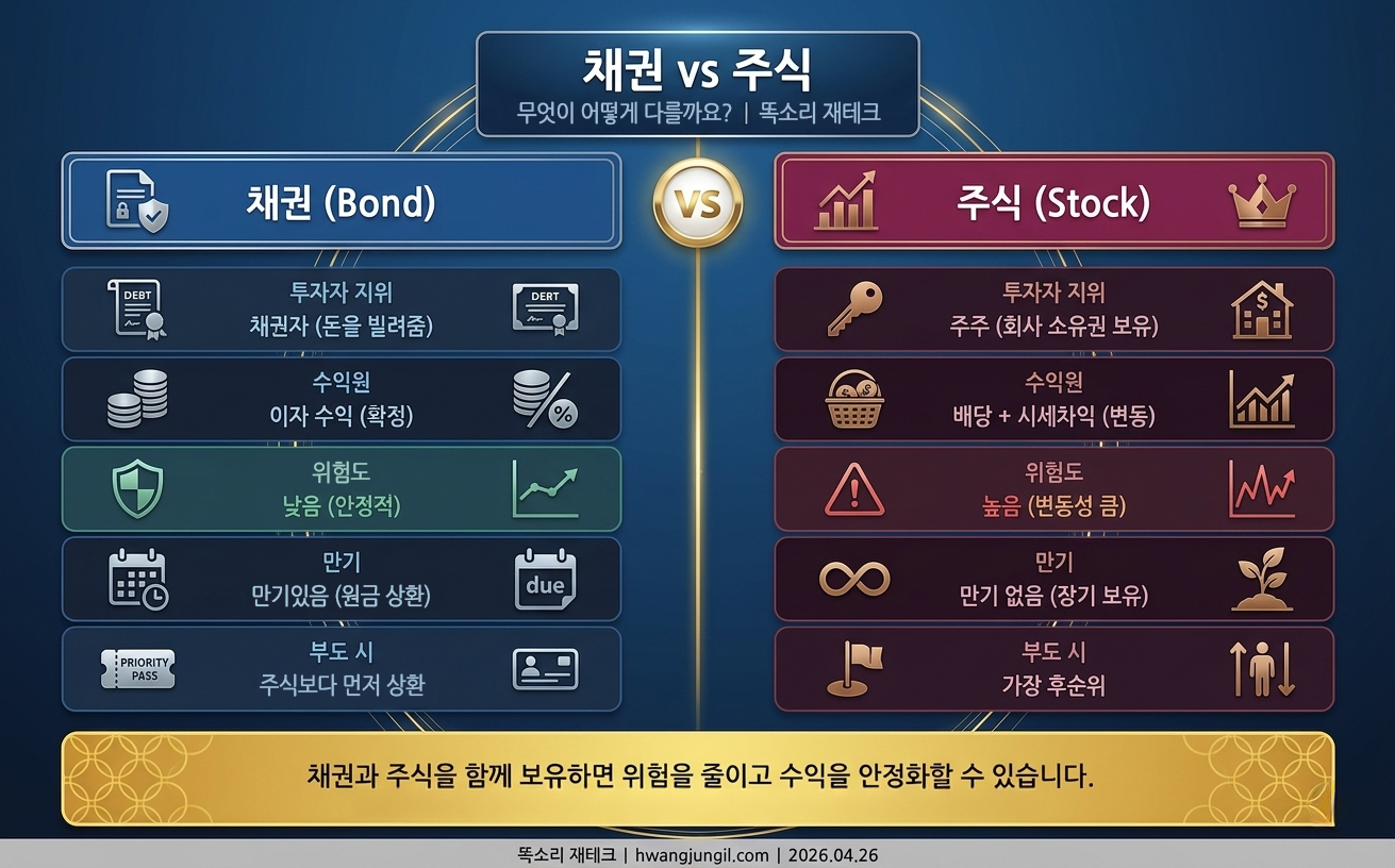 채권 vs 주식 비교 인포그래픽