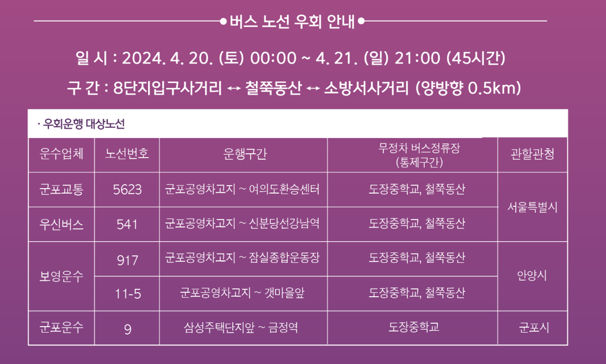 군포 철쭉축제 버스 우회 노선 정보