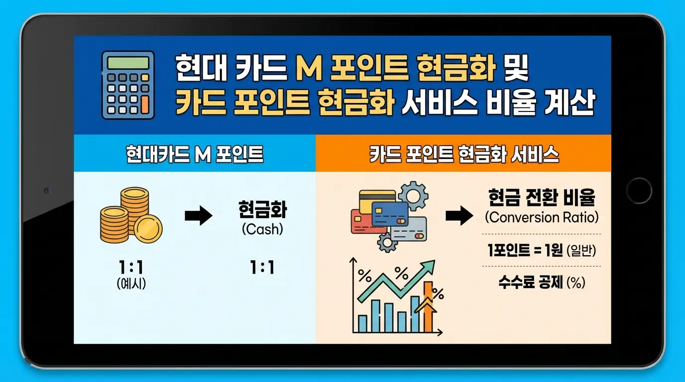 현대 카드 m 포인트 현금화 및 카드 포인트 현금화 서비스 비율 계산