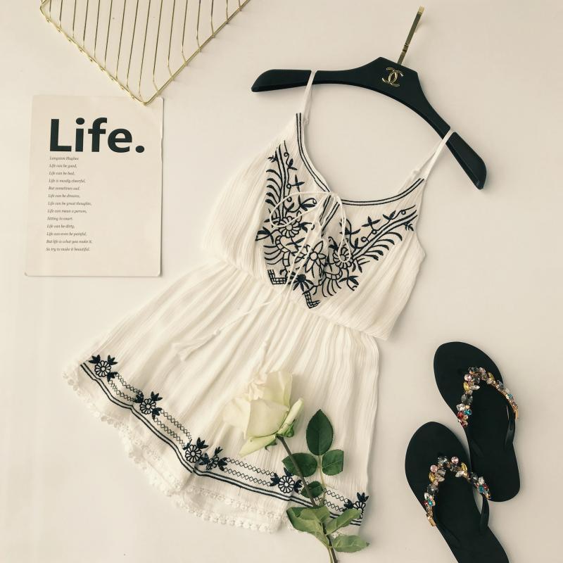 바캉스 점프수트 에스닉 자수 스트링