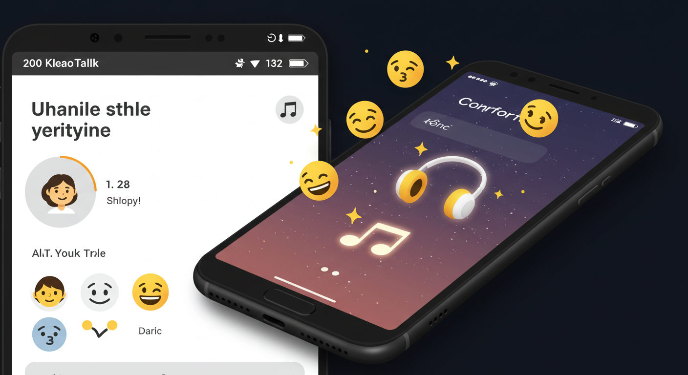 음악과 이모지로 감정을 표현하는 카카오톡 화면