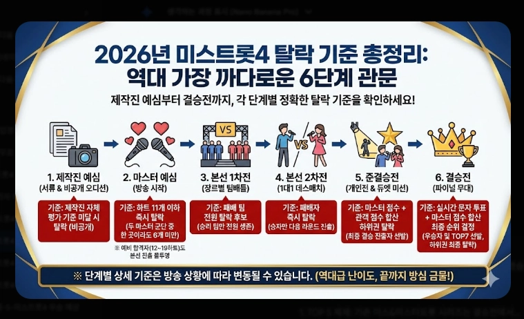 미스트롯4 탈락자 명단 [2026년 최신] 예심&middot;1차전 결과 및 생존 전략 총정리