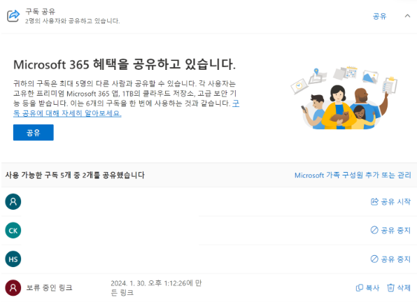 원드라이브 구성원 구독 관리