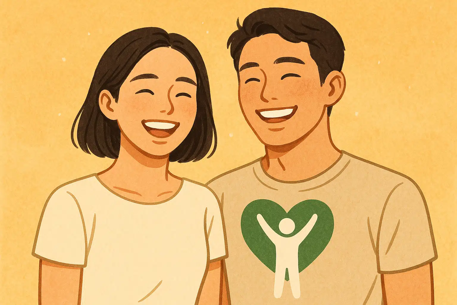 맑고 건강한 피부를 가진 남녀가 밝게 웃는 장면