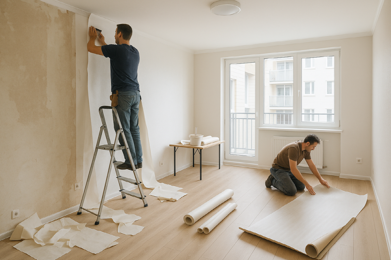 구축아파트 도배와 장판교체하는 사진