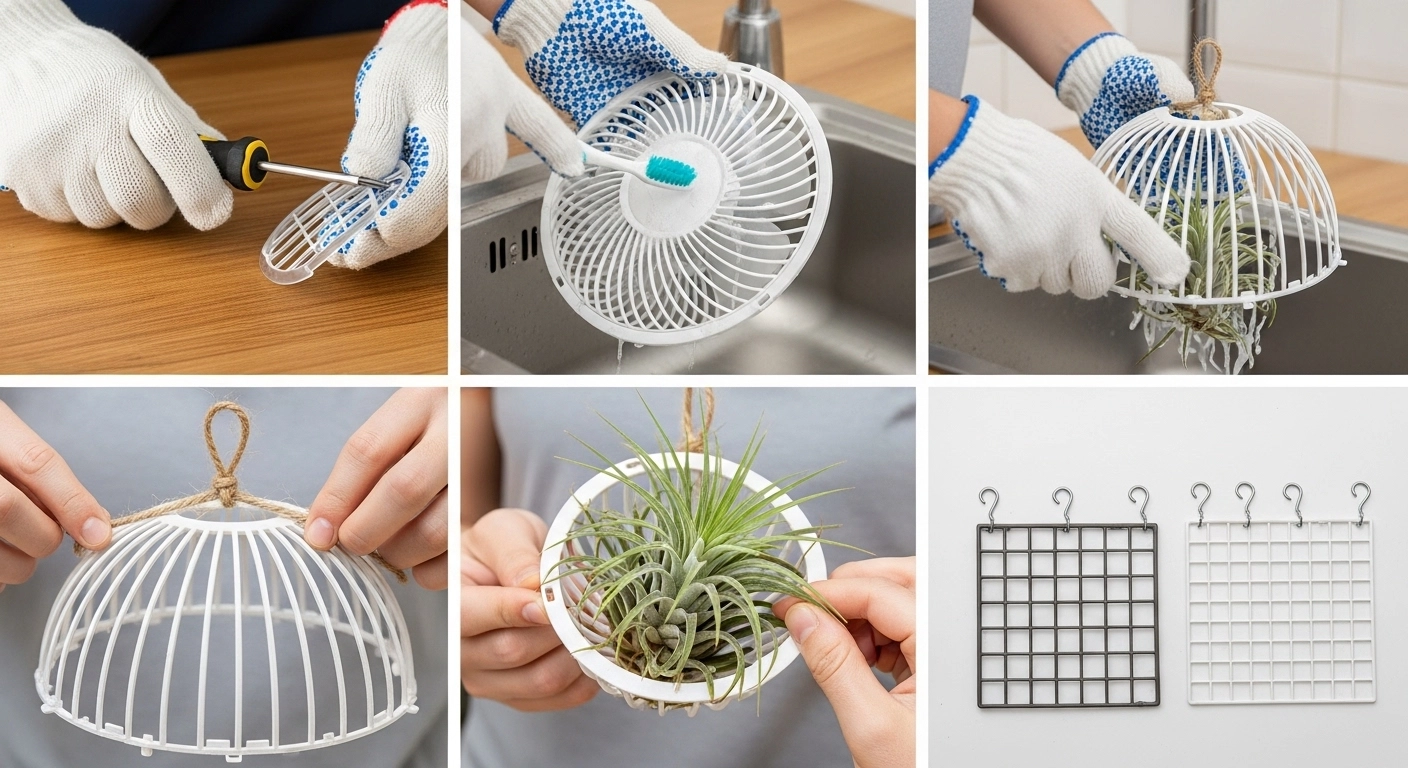 고장 난 미니 탁상 선풍기의 감성 변신! 행잉 플랜트 거치대 & 액세서리 보관망 만들기