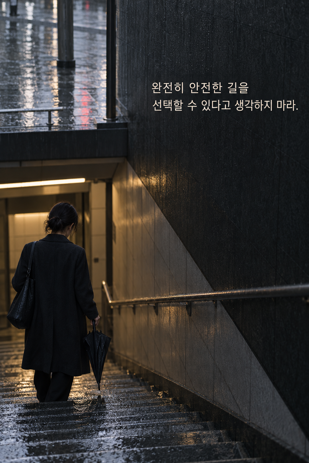 완전히 안전한 길을 선택할 수 있다고 생각하지 마라. 문구가 담긴 세로형 이미지