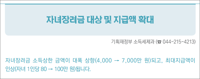 자녀장려금 대상 및 지급액 확대
