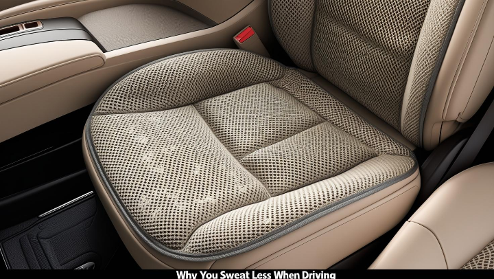 운전석 시트 위에 메쉬 쿨링시트를 깔고 있는 차량 내부 모습