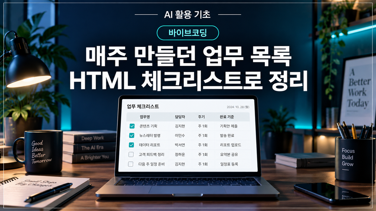 매주 만들던 업무 목록을 단일 HTML 체크리스트로 정리한 코딩 블로그 대표 이미지