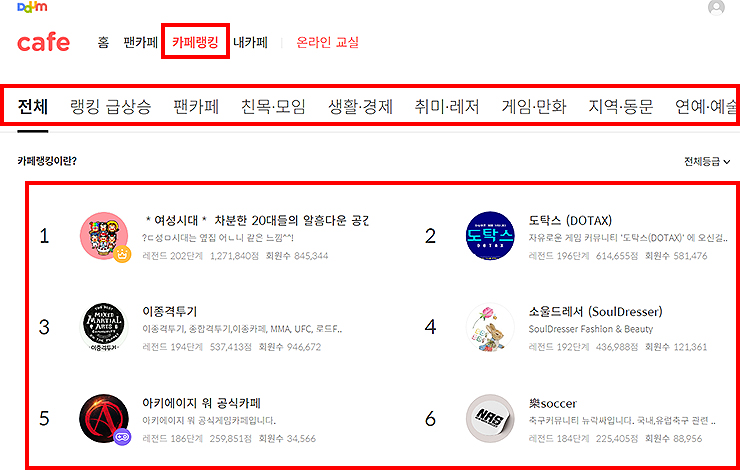 다음카페-랭킹-리스트