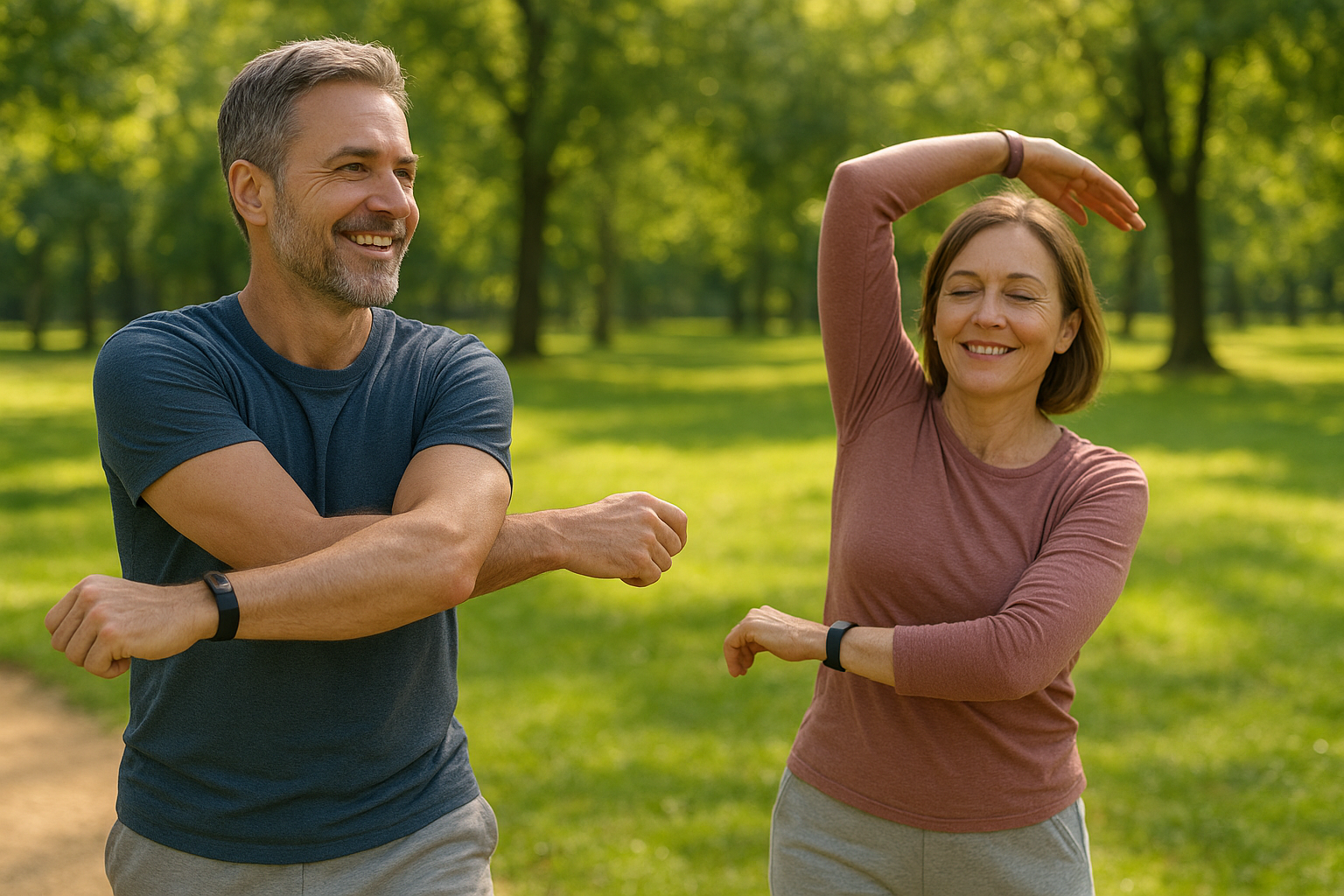 50대 부부가 스트레칭 하는 이미지