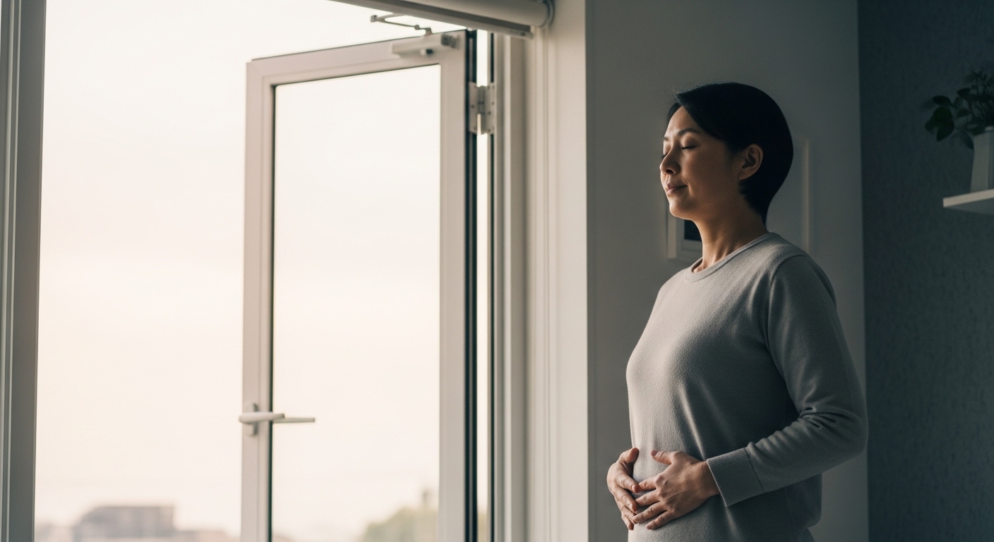 숨을 깊게 들어 마시는 여자
